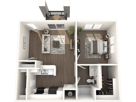 Floor plan for 1 bed, 1 bath, 720 sqft